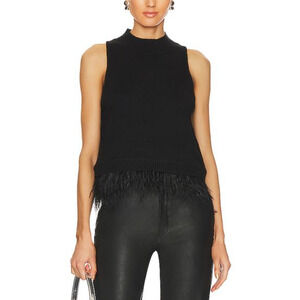 Central Park West 'Sunny Marabou' Black Ostrich Feather Trim Sweater Size M